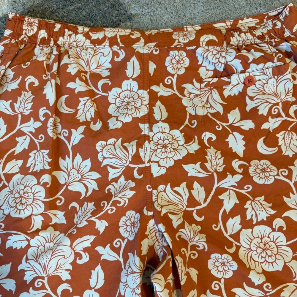 Caribbean Swimwear Mens Orange White Floral Hibiscus Board Shorts Swim Trunks L